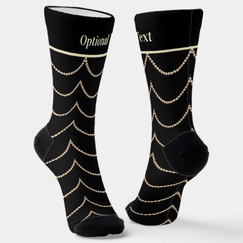 Pearls on Black Art Deco Elegance _ optional name Socks
