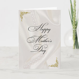Pearls on Satin with gold corners Mother's Day Card