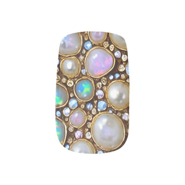 Pearls, Opals and Rhinestones Minx Nail Art (Left Thumb)