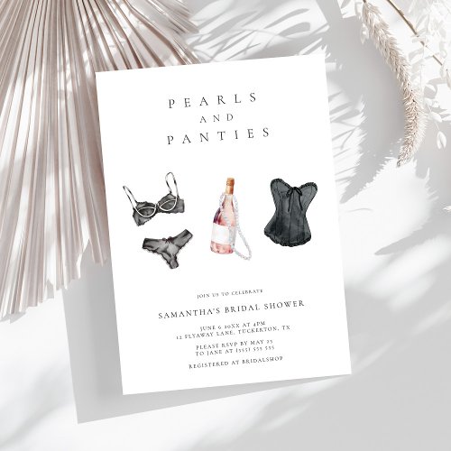 Pearls  Panties Modern Lingerie Bridal Shower Invitation