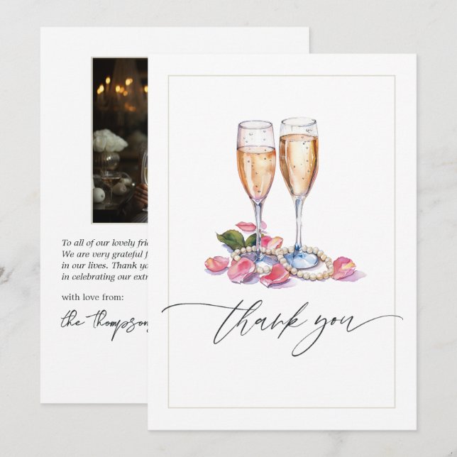 Pearls, Petals and Prosecco Bridal Shower Photo Thank You Card (Front/Back)