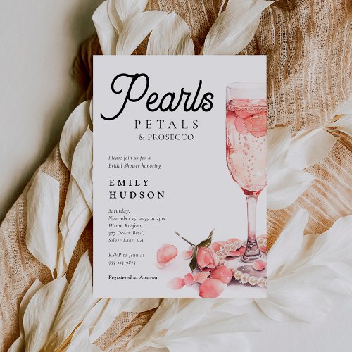 Pearls Petals  Prosecco Bridal Shower Invitation