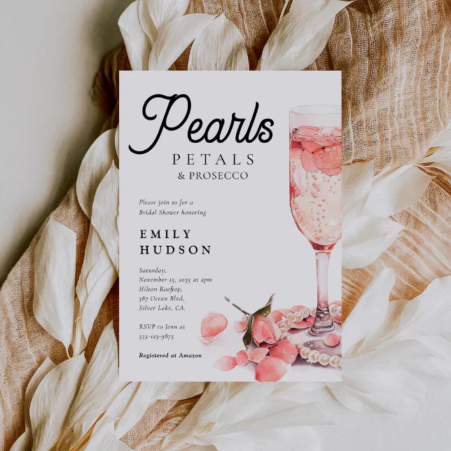 Pearls Petals & Prosecco Bridal Shower Invitation | Zazzle