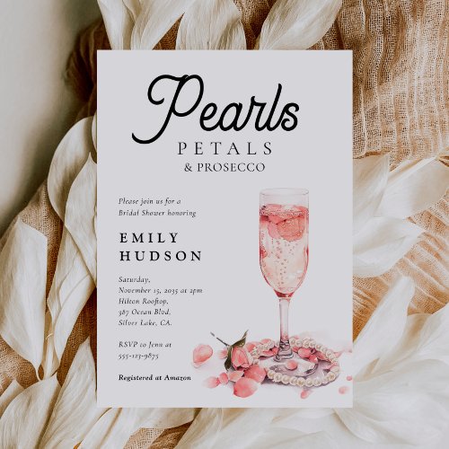Pearls Petals  Prosecco Bridal Shower Invitation