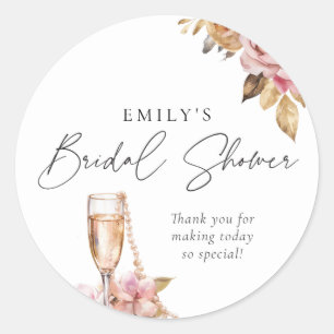 Pearls Petals & Prosecco Floral Bridal Shower Classic Round Sticker