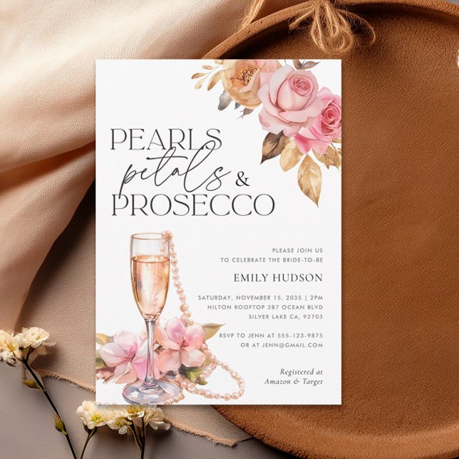 Pearls Petals & Prosecco Floral Bridal Shower Invitation (Creator Uploaded)