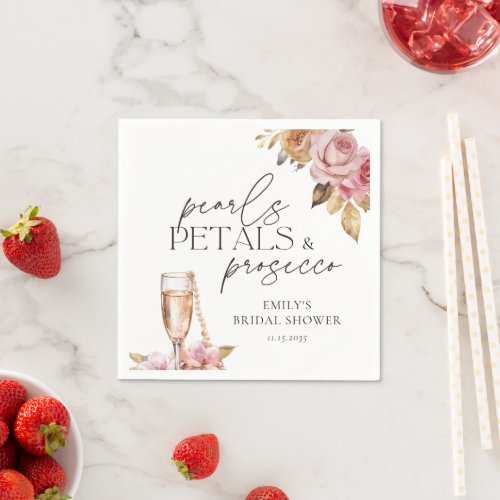 Pearls Petals  Prosecco Floral Bridal Shower Napkins