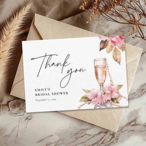 Pearls Petals  Prosecco Floral Bridal Shower Thank You Card