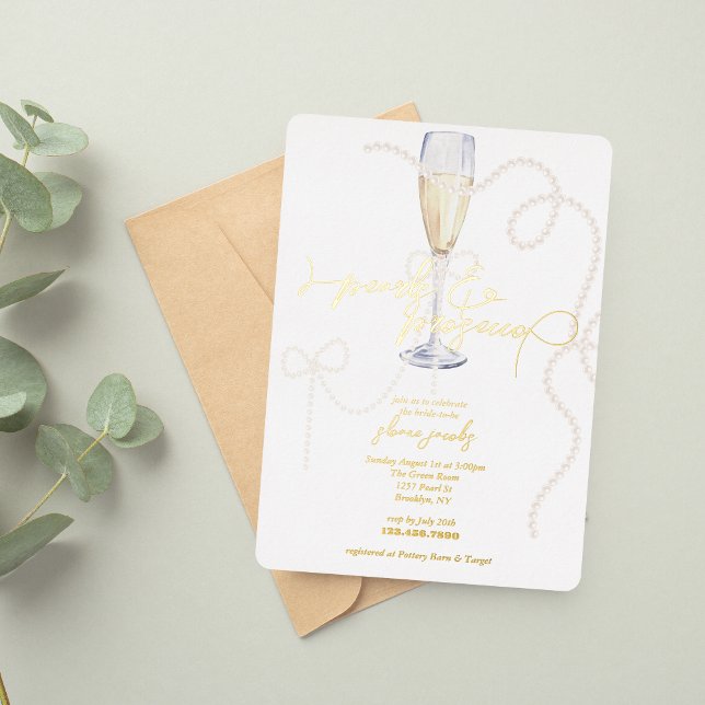 Pearls, Petals + Prosecco | Pearl Bridal Shower  Foil Invitation (Creator Uploaded)