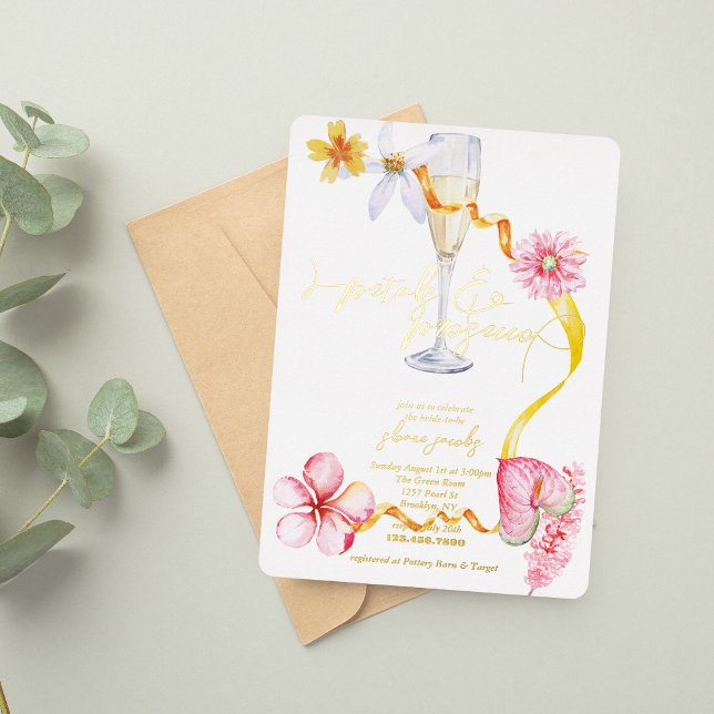 Pearls, Petals + Prosecco | Petals Bridal Shower  Foil Invitation (Creator Uploaded)