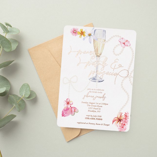 Pearls, Petals + Prosecco | Trendy Bridal Shower  Foil Invitation (Creator Uploaded)