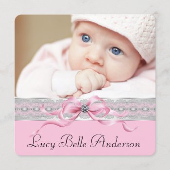 Pearls Pink Baby Girl Birth Announcements by BabyCentral at Zazzle