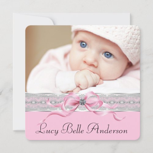 Pearls Pink Baby Girl Birth Announcements