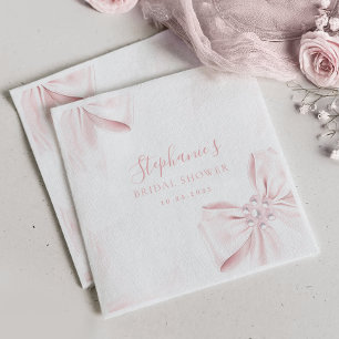 Pearls Pink Bow Bridal Shower Napkins