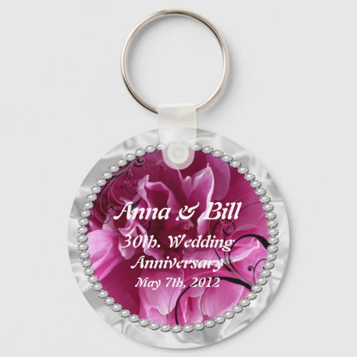 Pearls  Pink Floral Swirls save the date Key chai Keychain