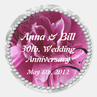 Pearls & Pink Floral Swirls save the date sticker