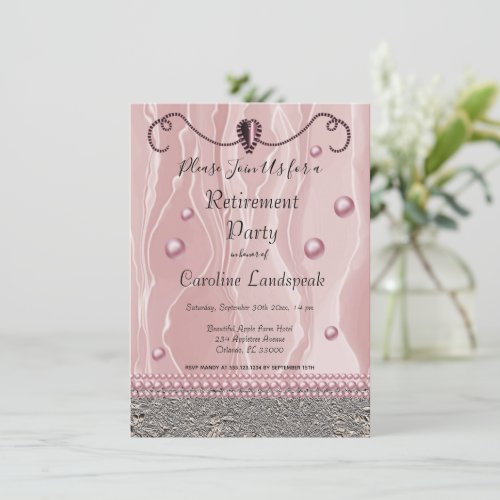 Pearls  Pink Silk Retirement Party Invitation