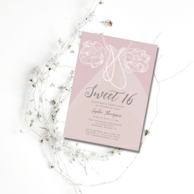 Pearls Princess Dress Blush Pink Sweet 16 Party Invitation (Creator Uploaded)