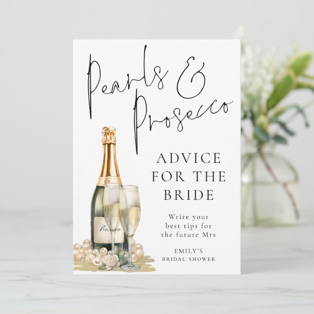 Pearls Prosecco Advice Bridal Shower Game Card (Standing Front)