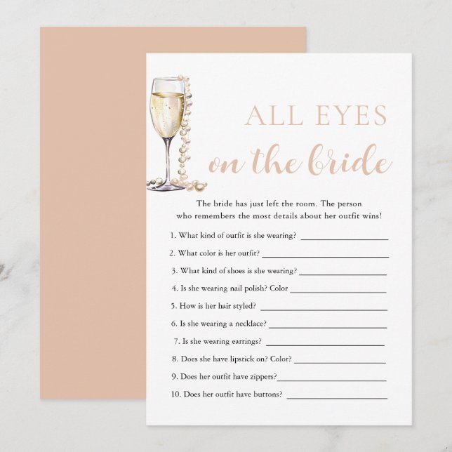 Pearls & Prosecco All Eyes On The Bride Game  Invitation (Front/Back)