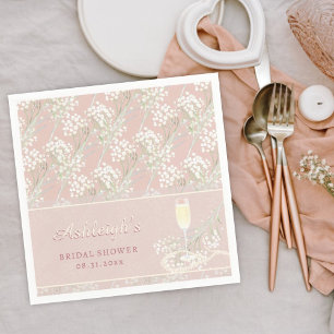 Pearls & Prosecco Babys Breath Blush Bridal Shower Napkins