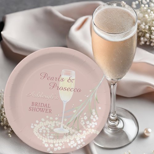 Pearls  Prosecco Babys Breath Blush Bridal Shower Paper Plates