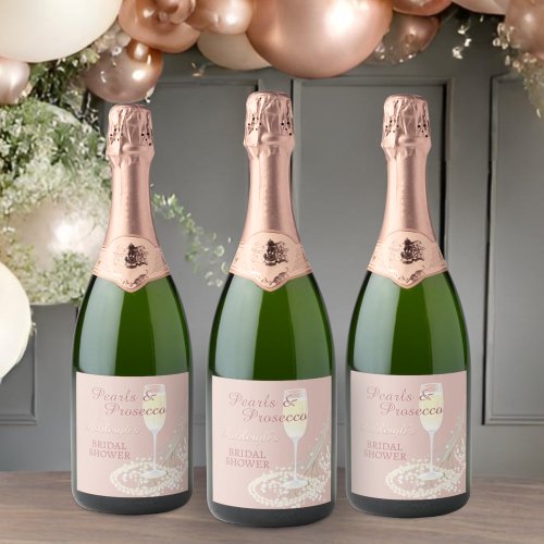 Pearls  Prosecco Babys Breath Blush Bridal Shower Sparkling Wine Label