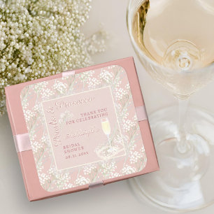 Pearls & Prosecco Babys Breath Bridal Shower Favor Square Sticker