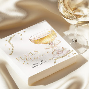 Pearls & Prosecco Beige Bow Bridal Shower Napkins
