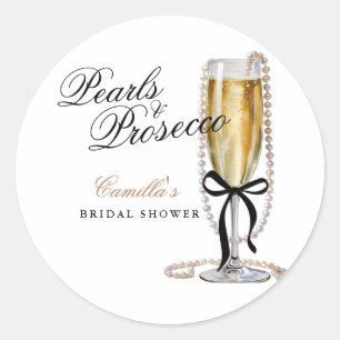 Pearls & Prosecco Black Bow Bridal Shower Classic Round Sticker