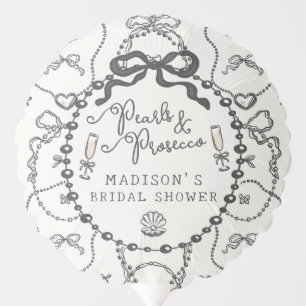 Pearls & Prosecco Black Bow Bridal Shower Favor Balloon