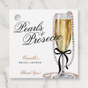 Pearls & Prosecco Black Bow Bridal Shower Favor Tags