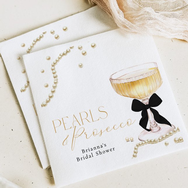 Pearls & Prosecco Black Bow Bridal Shower Napkins (Creator Uploaded)