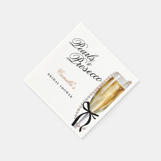 Pearls & Prosecco Black Bow Bridal Shower Napkins (Corner)