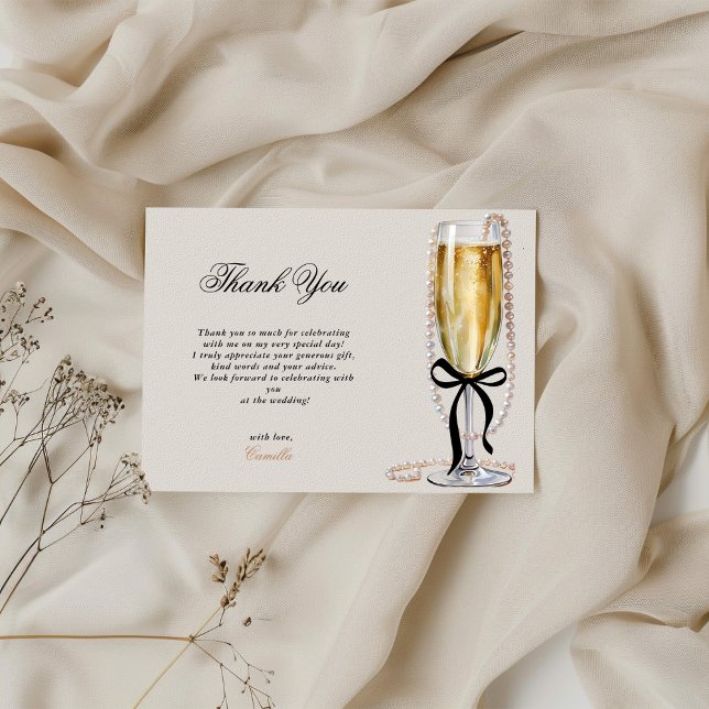 Pearls & Prosecco Black Bow Bridal Shower RSVP Card (Creator Uploaded)