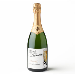 Pearls & Prosecco Black Bow Bridal Shower Sparkling Wine Label