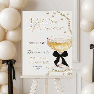 Pearls & Prosecco Black Bow Bridal Welcome Foam Board