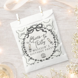Pearls & Prosecco Black Coquette Bow Birthday Favor Bag