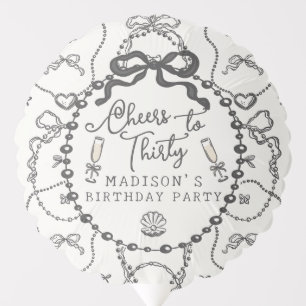 Pearls Prosecco Black Coquette Bow Birthday Favor Balloon
