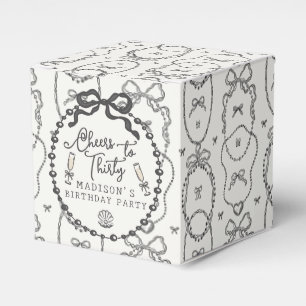 Pearls & Prosecco Black Coquette Bow Birthday Favor Boxes