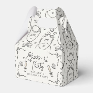 Pearls & Prosecco Black Coquette Bow Birthday Favor Boxes