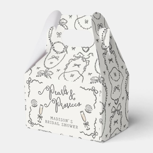 Pearls & Prosecco Black Coquette Bow Bridal Shower Favor Boxes (Front Side)