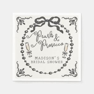 Pearls & Prosecco Black Coquette Bow Bridal Shower Napkins