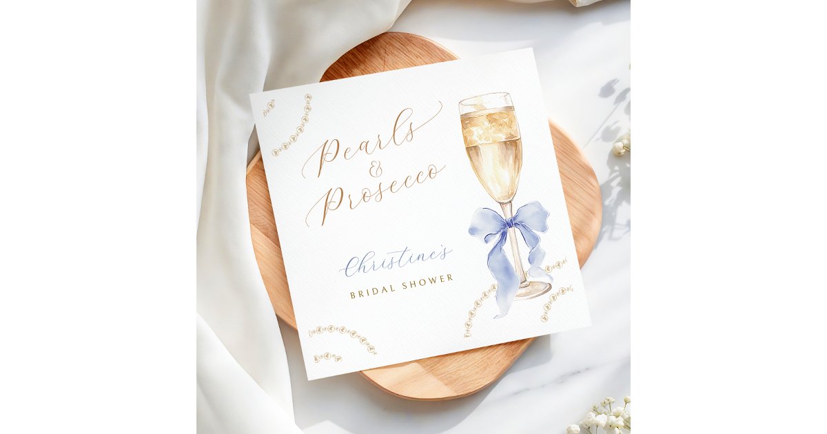 Pearls & Prosecco Blue Bridal Shower Napkins | Zazzle