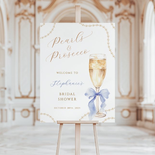 Pearls & Prosecco Blue Bridal Shower Welcome Sign (Creator Uploaded)