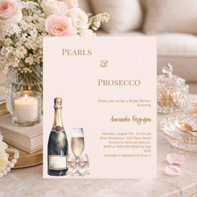 Pearls Prosecco blush bow Bridal Shower invitation (Creator Uploaded)