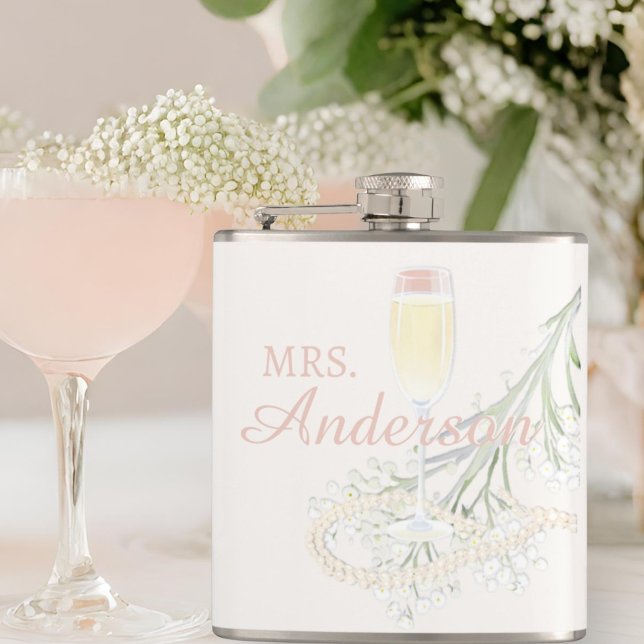 Pearls & Prosecco Blush Bridal Shower Bride Gift Flask (Creator Uploaded)