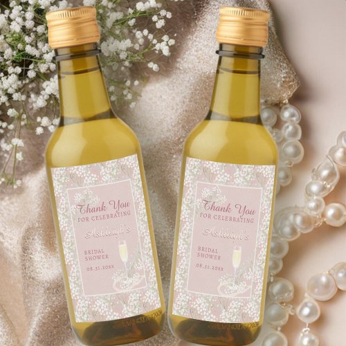 Pearls  Prosecco Blush Floral Bridal Shower Favor Wine Label