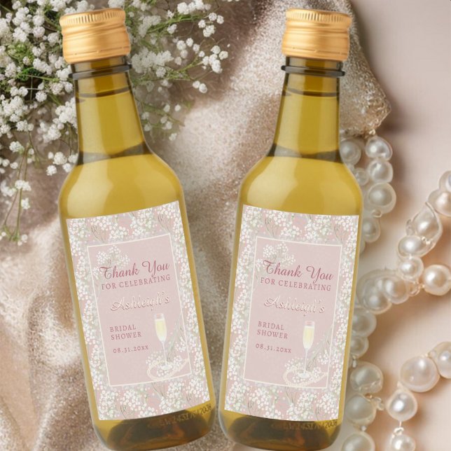 Pearls & Prosecco Blush Floral Bridal Shower Favor Wine Label (Creator Uploaded)