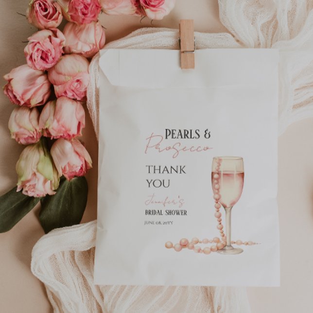 Pearls & Prosecco Blush Pink Bridal Shower Favor Bag (Creator Uploaded)